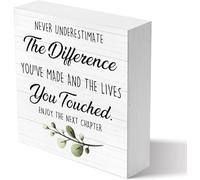 BDEYFG Never Underestimate The Difference Wooden Block Sign Retirement Quote Decor for Home Office Desk Table Going Away Retirement Gift for Coworker Friend 5x5 Inch