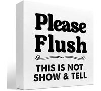 BDEYFG Please Flush This Is Not Show and Tell Funny Bathroom Wood Block Sign Rustic Restroom Shelf Decor Gift Home Office Shelf Table Decor 5x5 Inch