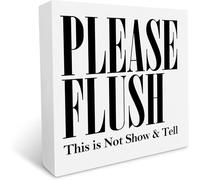 BDEYFG Please Flush This is Not Show & Tell Wood Block Plaque Decor for Home Office Desk Shelf Home Office Shelf Table Decor 5x5 Inch