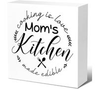 BDEYFG Rustic Cooking is Love Mom's Kitchen Made Edible Funny Kitchen Sign Farmhouse Kitchen Shelf Counter Decor Home Office Shelf Table 5x5 inch