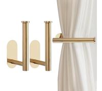 Bdfgh 2pcs Metal Curtain Holdbacks, Curtain Tie back Hook Self Adhesive no Drill Curtain Draper Curtain Hooks Curtain Holders Pull Backs for Doors, Windows, Home Multi-Purpose (Gold)