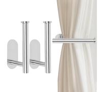 Bdfgh 2pcs Metal Curtain Holdbacks, Curtain Tie back Hook Self Adhesive no Drill Curtain Draper Curtain Hooks Curtain Holders Pull Backs for Doors, Windows, Home Multi-Purpose (Silver)