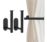 Bdfgh 2pcs Metal Curtain Holdbacks, Curtain Tie back Hook Self Adhesive no Drill Curtain Draper Curtain Hooks Curtain Holders Pull Backs for Doors, Windows, Home Multi-Purpose (Black)