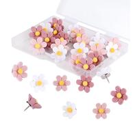 Bdfgh 30pcs Flower Drawing Pins Push Pin, Cute Pink Wall Pins for Pinboard Notice Board Cork Board Picture Pin Blossom for Kids Women White Cardboard Posters Decor
