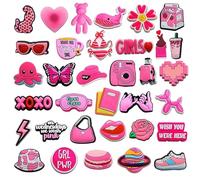 Bdfgh 37Pcs Pink Charms for Cute Unique Shoe Charms for Clog Shoes, Anime Shoe Decoration Accessories, Customized DIY Shoe Decorations for Kids Teens Adults