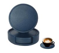 Bdfgh Set of 6 Leather Coasters with 1 Holder for Drinks, Drink Coasters Table Coaster Room/Kitchen/Living Room Accessories, for Cups Mugs Housewarming Gifts Home Decoration Green Navy Black (Navy)