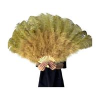 BDFJEDS 100 * 60CM Red Feather Fan 13 Bones Wedding Foldable HandHeld Fans DIY Craft Stage Performance Props(Olive green,100CM Left 1PCS)
