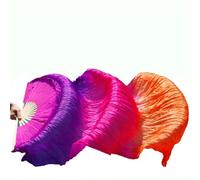 BDFJEDS 1pair/1pc Real Silk Belly Dance Veil Fans Bamboo Handmade Dyed Performance Long Fan Dancing(21,1pc right hand-120cm)