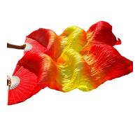 BDFJEDS Belly Dance Fan 1 Pair Handmade Dyed Silk Fans 100% Real Silk/Imitation Veil Chinese(13,Real silk-180x90cm)