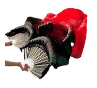 BDFJEDS Belly Dance Fan 1 Pair Handmade Dyed Silk Fans 100% Real Silk/Imitation Veil Chinese(2,Real silk-180x90cm)