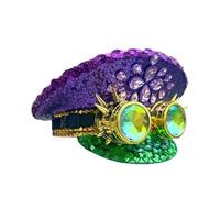BDFJEDS Violet Mardi Gras Captain Hat Rhinestone With Goggles For Carnival, Rave Festivals Accessories & Party Woman