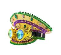 BDFJEDS Violet Mardi Gras Captain Hat Rhinestone With Goggles For Carnival, Rave Festivals Accessories & Party Woman