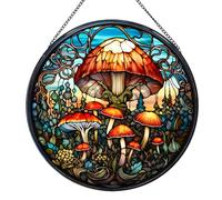 BDHRKTE 7.87" Stained Glass Window Hanging, Jungle Mushrooms Sun Catchers Diamond Glass Panel Hangings Mushroom Ornaments Mushroom Christmas Ornaments Suncatcher Decor for Mother's Day (Style B)