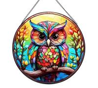 BDHRKTE 7.87inch Owl Stained Glass Window Hanging,Owl Suncatchers for Windows Hanging Mother's Day Valentine's Day Halloween Fall Christmas Decor for Home
