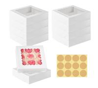 BDHYYM 10 Pcs Auto-pop Up White 20.3x20.3x6.4cm Cookie Box with Window Pastry Macaron Bakery Box and 12 Stickers For Packaging Cupcakes Desserts Pastries Cookies Small Cakes Candy Pies & Gifts