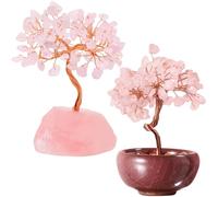 BDHYYM 2Pcs Rose Quartz Crystal Tree of Life, Chakra Tree of Life Gifts, Crystals House Warming Gifts New Home, Healing Crystals Gift for Women, money tree, crystal gifts for women
