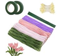 BDHYYM Tulip Pipe Cleaner Set,400 Pcs Pipe Cleaners for Craft flowers,Pipecleaners for Craft,30 Chenille Stems,2 Adhesive Tape,350 Stamens for Handcrafting and Christmas Tree Project DIY Decorating