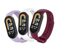 BDIG Strap for Xiaomi Mi Band 8, 3 Pieces, Compatible with Xiaomi Band 8, Soft, Breathable, Sweat Resistant, T-Buckle, Red, White, Official Wine, Lavender Purple, 19mm, 200mm