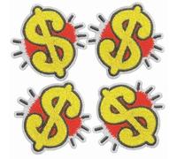 BDIHS Bold Cartoon Dollar Sign Embroidered Iron-On Patch | Vibrant Yellow & Red Streetwear Applique for Jackets, Hats, Backpacks, DIY Crafts