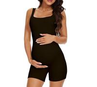 BDITANLE Maternity Workout Romper Pregnancy Yoga Ribbed One Piece Seamless Tank Top Jumpsuit, 01black, L
