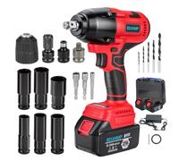 BDJHMP Cordless Brushless Impact Wrench Multi-function Impact Wrench for Home Car Lawn Mower, 18V 1500Nm, Torque 3200RPM 1/2" 6 Sockets, LED Light, 2