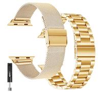 BDJXCUSA 2 Pack for Apple Watch Bands for Women Men,Gold Metal Strap for Apple Watch Series 10 42mm,Mesh Stainless Steel Replacement for iWatch 10,9,8,7,6,5,4,3,2,1,SE,SE 2nd,38mm,40mm,41mm