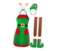 BDJXOZYH Christmas Costume Set Outfit Elf Apron for Evening Stage Performance Holiday With Ears and Socks