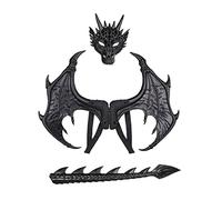 BDJXOZYH Kids Dragon Costume Festival Pretend Playing Wing Dinosaur Tail Mask Set Black, 30 x 24cm