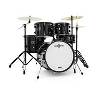 BDK-18 Full Size Acoustic Jazz Drum Kit by Gear4music, Black | Complete 5-Piece Drum Set with Hi-Hat,Crash/Ride Cymbals.18" Bass Drum Poplar Shells, Double-Braced Hardware, Stool & Sticks