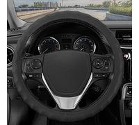 BDK Genuine Black Leather Steering Wheel Cover for Car, Large 15.5-16 inch - Ergonomic Comfort Grip for Men & Women, Car Steering Wheel Cover for Vehicles with Large Steering Wheels