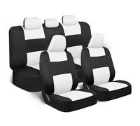 BDK PolyPro Car Seat Covers Full Set in White/Black - Front and Rear Split Bench Seat Protectors, Easy to Install, Interior Covers for Auto Truck Van SUV