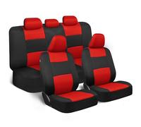 BDK PolyPro, Full Set in Red on Black - Front and Rear Split Bench Car Seat Cover, Easy to Install, Interior Covers for Auto Truck Van SUV