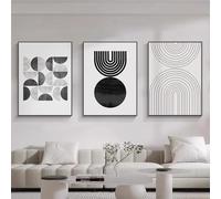 BDKCYO Abstract Canvas Poster 3-Piece Set Black White Gray Geometric Line Pictures Modern Minimalist Living Room Canvas Pictures Without Frame (Black White, 20x30 cm)