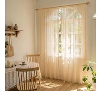 BDKMMS Boho Lace Curtains, 2 Panels Breathable Semi-sheer Drapes with Tassels Lightweight Boho Lace Drapes for Living Room, Bedroom, Windows