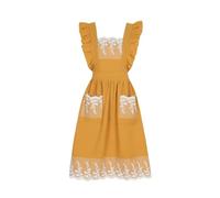 BDKMMS Cotton Cooking Apron, Household Aprons Dress with Side 2-Pocket, Lace Cooking Baking Dress for Gardening c