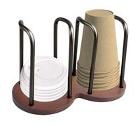 BDKMMS Paper Cup Dispenser and Lid Organizer, Double Compartment Disposable Cups & Lids Holder with Wooden Base for 3.23Inch Small Cups