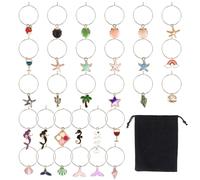 BDKMMS Wine Glass Charms, 30Pcs Ocean Christmas Theme Drink Markers with Snap-on Design, Reusable Party Glass Identifier Rings for Wedding, Dinner, Holiday Events