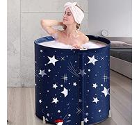 BDL Portable Bathtub, Foldable Adult Japanese Soaking Bath Tub, Freestanding Ice and Hot tubs with Thermal Foam, Folding Spa Bath Tub for Small Spaces Free Pillow and Storage Bag Starry Night Blue