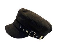 BDLEZI Autumn and winter beret hat female star button retro military cap painter newsboy octagonal hat (Color : Black)