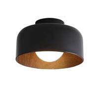BDLINGAAS Minimalist Bowl Ceiling Light Glass & Wood Grain Flush Mount Ceiling Light, Industrial LED Ceiling Lamp for Hallway Bedroom(Nero)