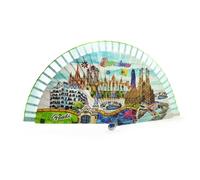 BDM Barcelona Spanish Wooden Fan | Exclusive Design Inspired by Barcelona and Gaudí | Made in Spain | Travel Souvenir and Original Gift | Trencadís Style Mosaic Art