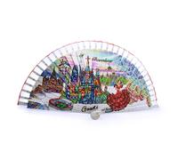 BDM Barcelona Spanish Wooden Fan | Exclusive Design Inspired by Barcelona and Gaudí | Made in Spain | Travel Souvenir and Original Gift | Trencadís Style Mosaic Art