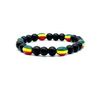 BDM - Pulsera Rasta de Hilo Elastico, Bandera Rasta, Hippie, Bob Marley, Jamaica, 18-20 cm, Beads, elastic, bdm