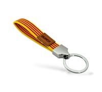 BDM Valencia Spain Fabric Keychain with Leather Detail | Senyera Flag Design Key Ring for Car and House Keys | Unique Souvenir Gift for Men and Women