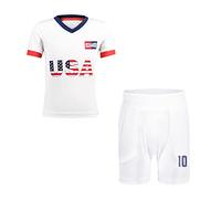 BDONDON Kids Soccer Jerseys for Boys & Girls Size 2-14 Years - Breathable Youth Soccer Football Training Outfits Gifts, White-usa, 5-6 Years