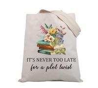 BDPWSS Book Lover Tote Bag It's Never Too Late For A Plot Twist Reading Reusable Grocery Bag For Librarian Bookworm Reader, Plot Twist Tg, M