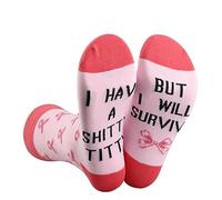 BDPWSS Breast Cancer Awareness Socks For Women Cancer Support Gift I Have a Shitty Titty But i Will Survive Pink Ribbon Socks, Will Survive Socks, 4-13