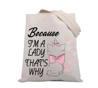 BDPWSS Cartoon Cat Gifts Because I'M A Lady That's Why Marie Cat Lover Tote Bag Marie Ladies Gift For Friend Family, Because Lady Tg, M
