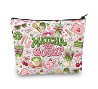 BDPWSS Matcha Lover Gifts Matcha Latte Social Club Gift Green Tea Themed Gift Matcha & Gossip Green Tea Makeup Bag For Friend, Moth Real, Casual