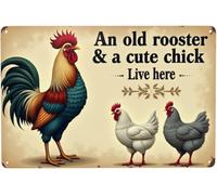 BDRKLDC 8×12 inch Vintage Chicken Coop Metal Signs - An Old Rooster & A Cute Chicken Tin Sign, Funny Metal Signs Accessories Outdoor Home Wall Decor.